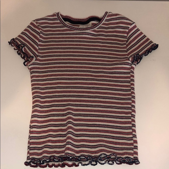 girls red, navy, and white stripped ruffle shirt - Picture 1 of 3
